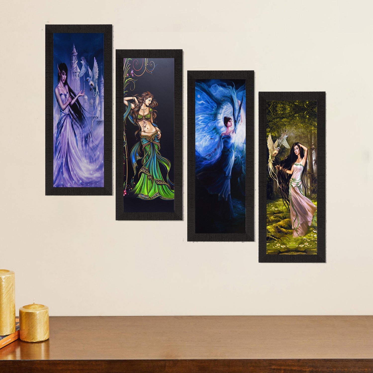 Set Of 4 Dancing Angels Satin Matt Texture UV Art Painting Kafalo