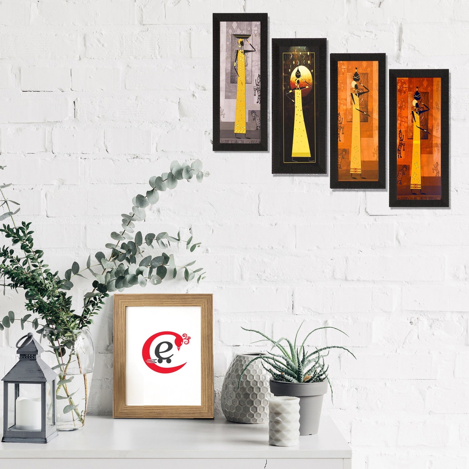 Set Of 4 Tribal Women Satin Matt Texture UV Art Painting Kafalo