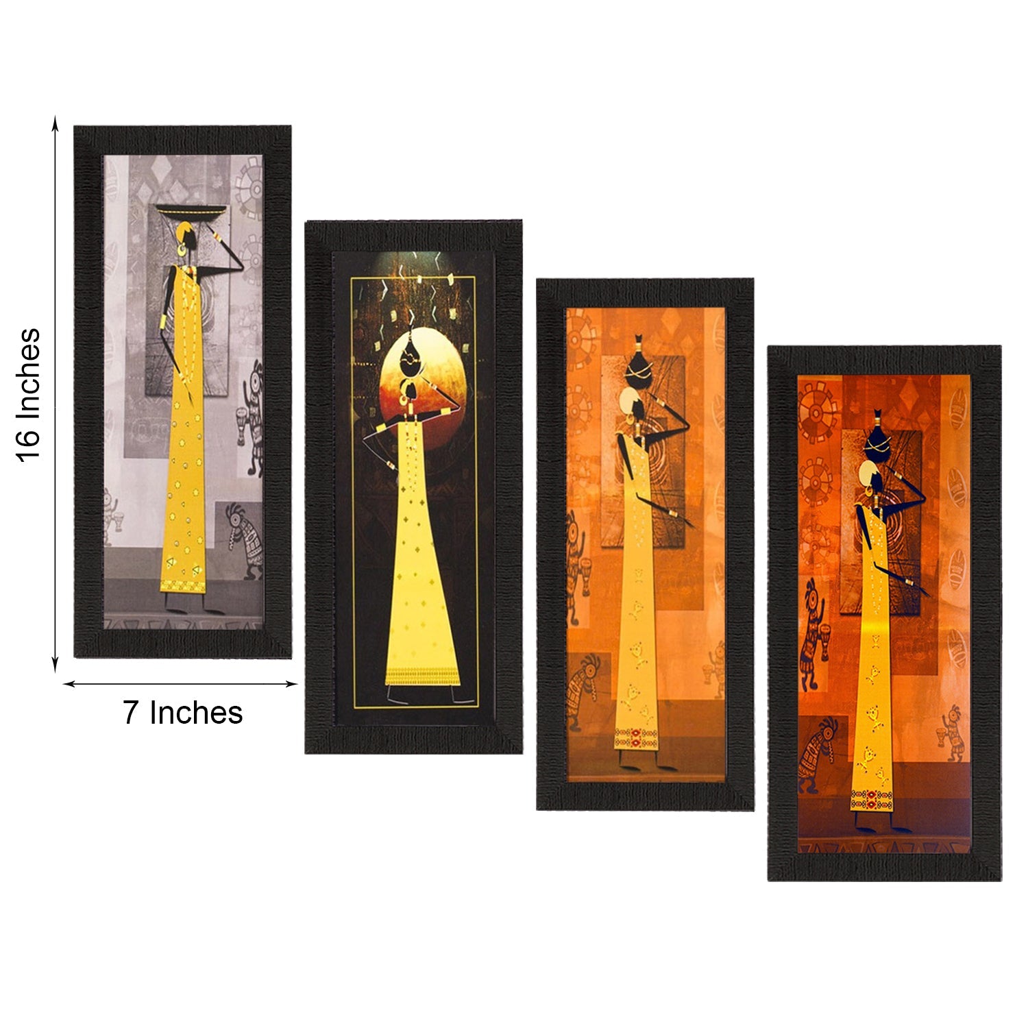 Set Of 4 Tribal Women Satin Matt Texture UV Art Painting Kafalo