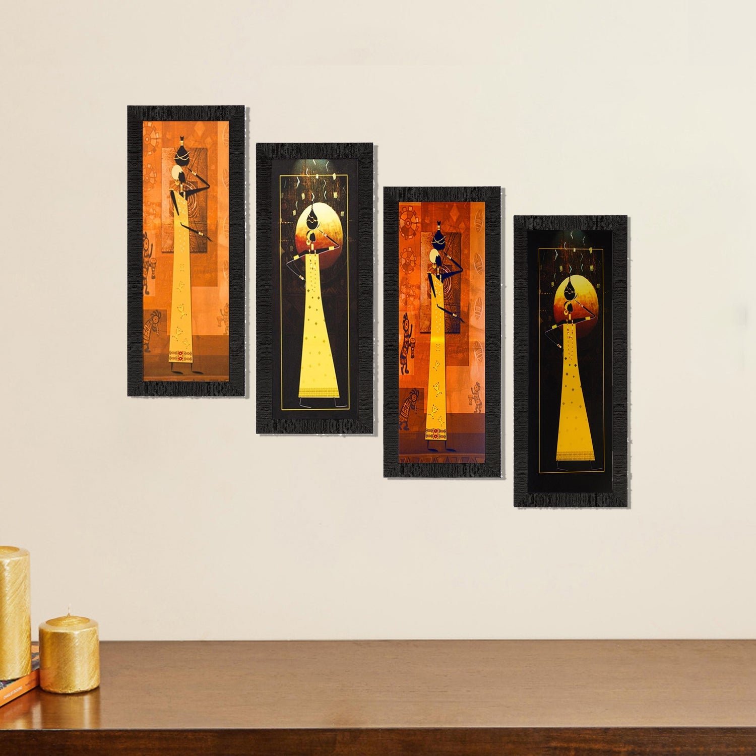 Set Of 4 Tribal Women Satin Matt Texture UV Art Painting Kafalo
