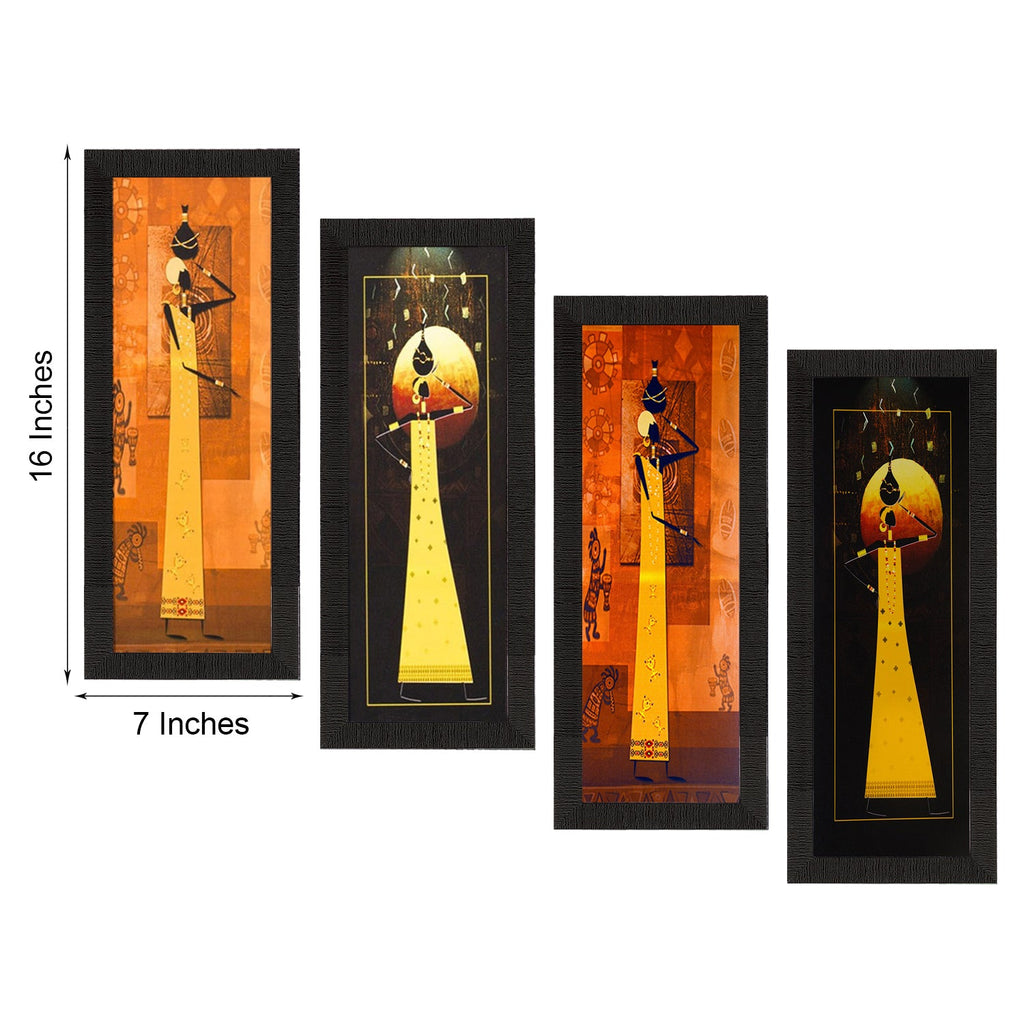 Set Of 4 Tribal Women Satin Matt Texture UV Art Painting Kafalo