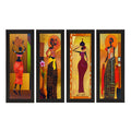 Set Of 4 Tribal Women Satin Matt Texture UV Art Painting Kafalo