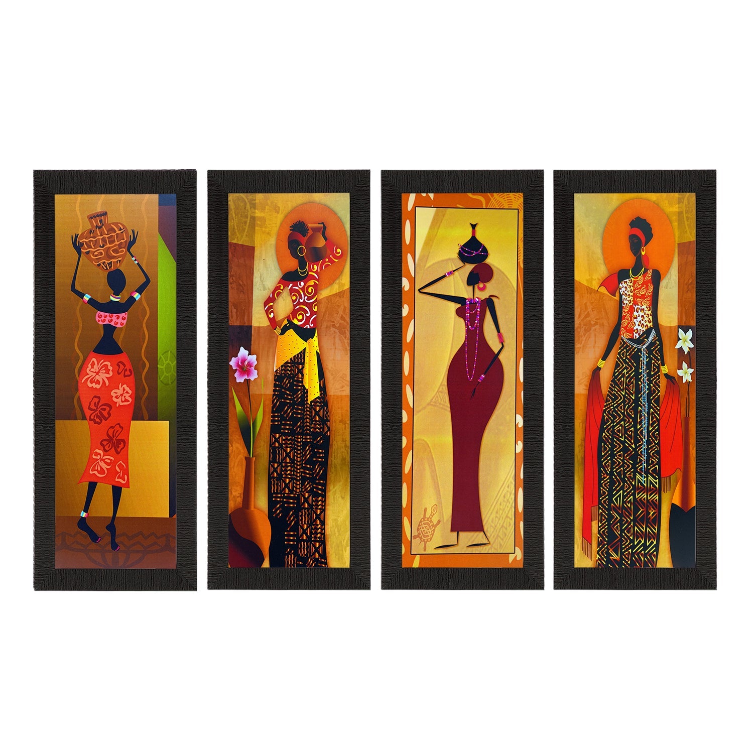 Set Of 4 Tribal Women Satin Matt Texture UV Art Painting Kafalo