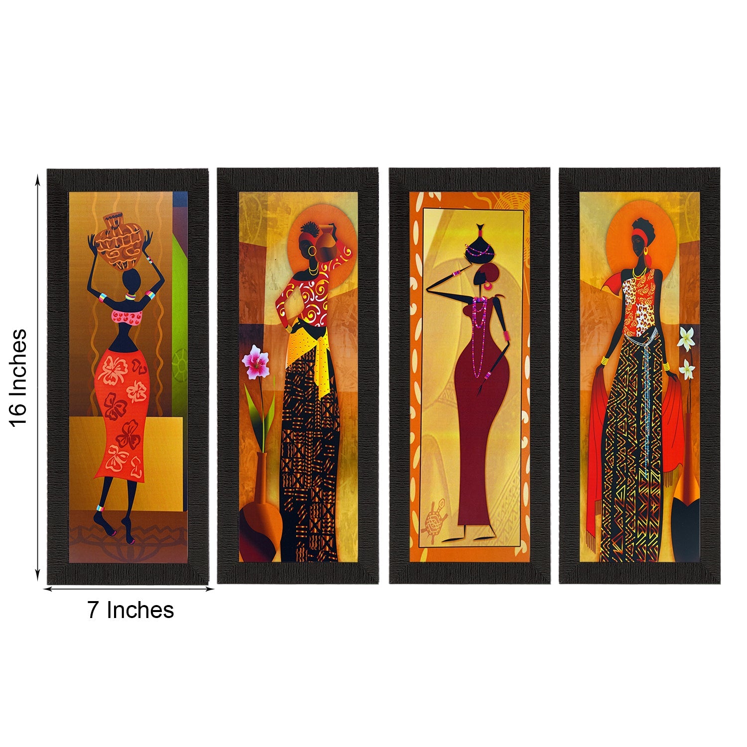 Set Of 4 Tribal Women Satin Matt Texture UV Art Painting Kafalo