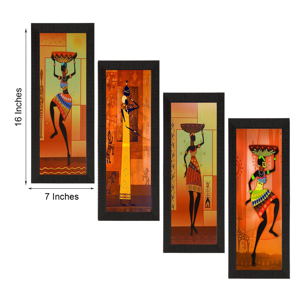 Set Of 4 Tribal Women Satin Matt Texture UV Art Painting Kafalo