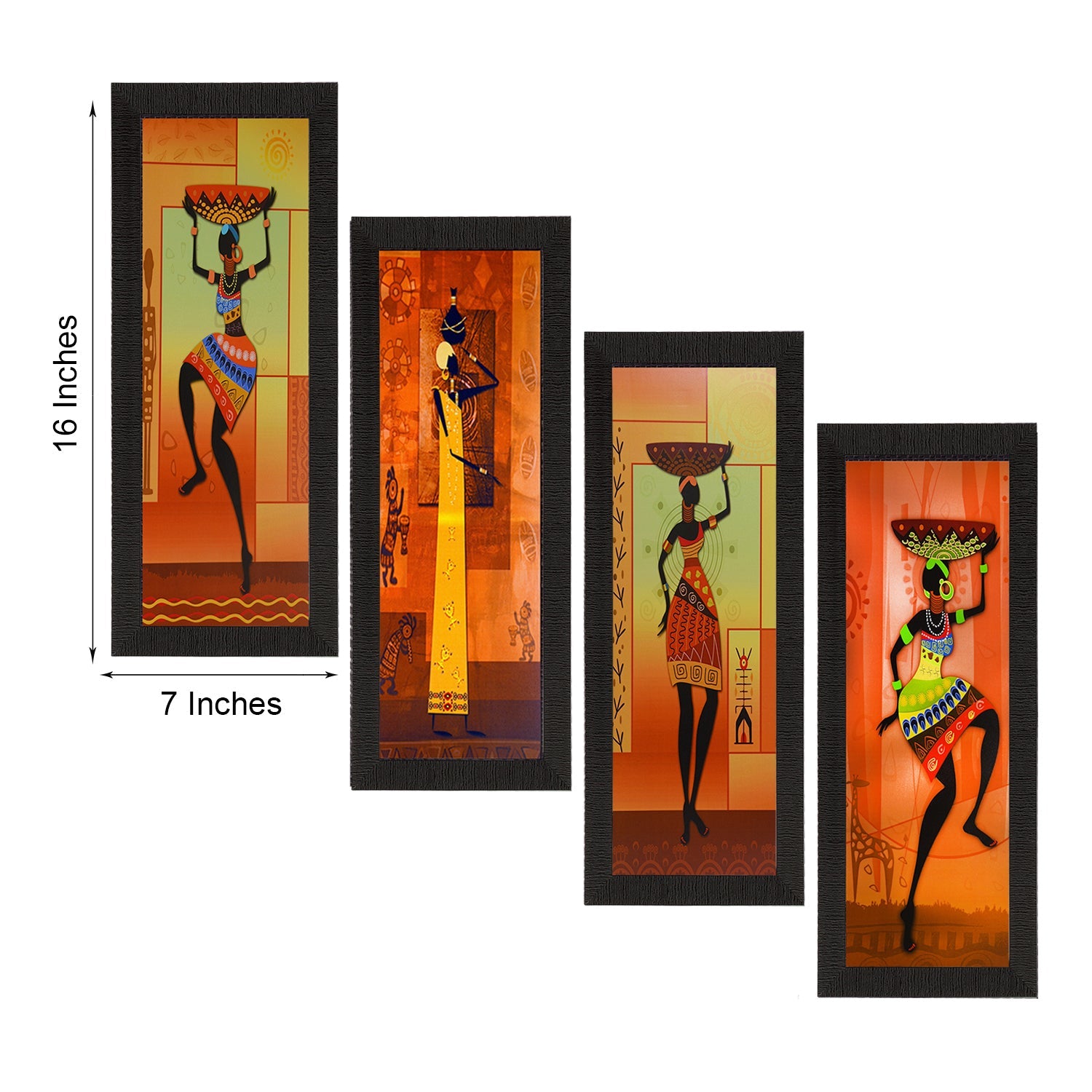 Set Of 4 Tribal Women Satin Matt Texture UV Art Painting Kafalo