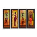Set Of 4 Tribal Women Satin Matt Texture UV Art Painting Kafalo