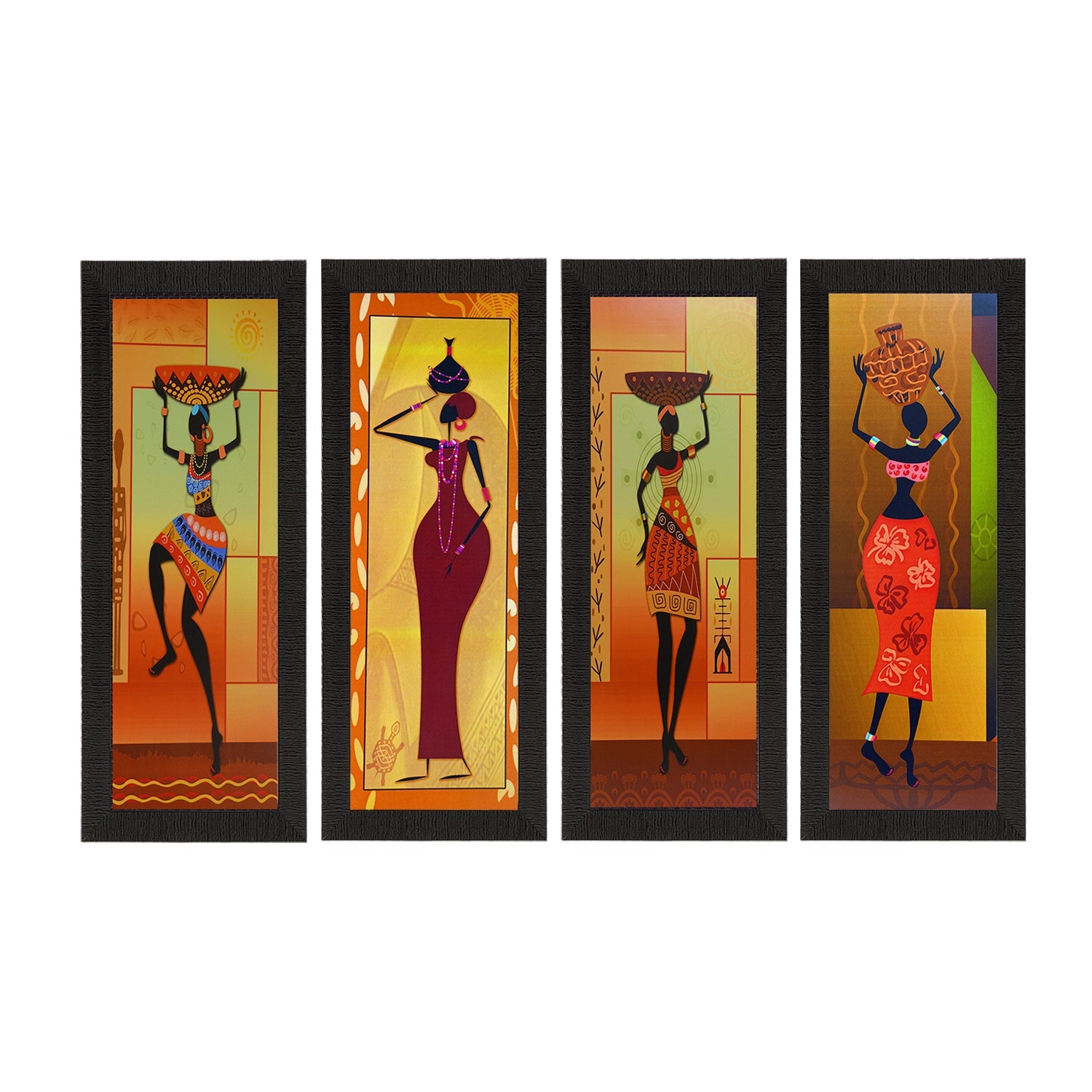 Set Of 4 Tribal Women Satin Matt Texture UV Art Painting Kafalo