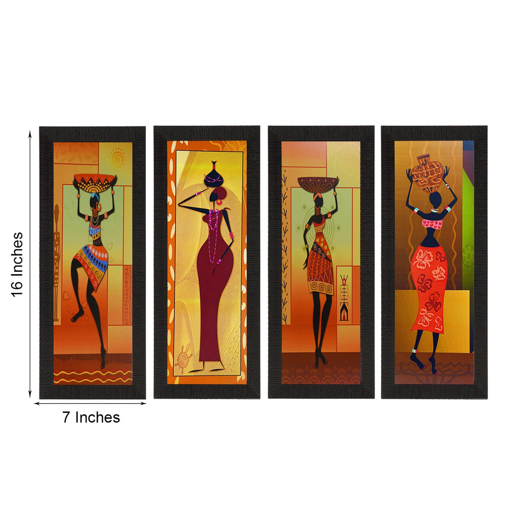 Set Of 4 Tribal Women Satin Matt Texture UV Art Painting Kafalo