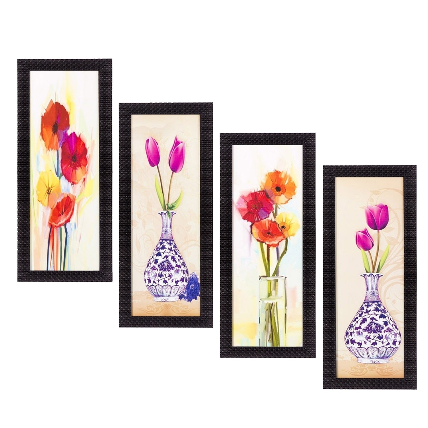 Set Of 4 Botanical Floral Pots Satin Matt Texture UV Art Painting Kafalo