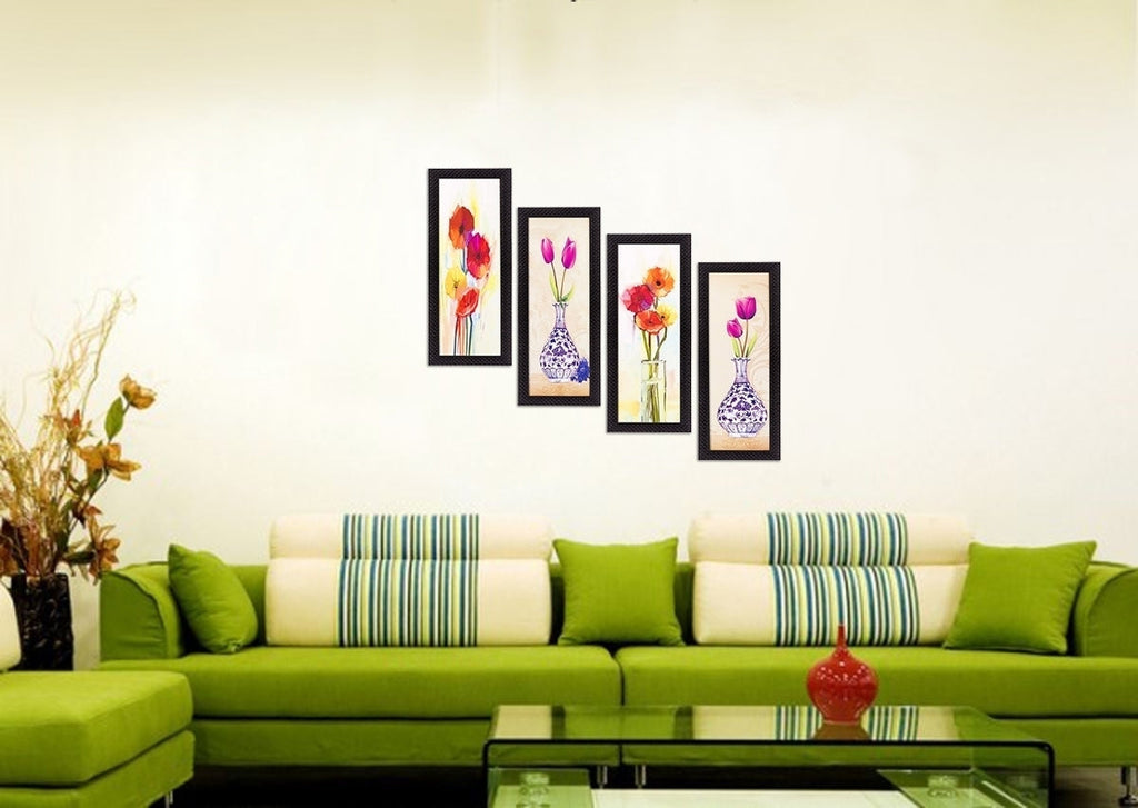 Set Of 4 Botanical Floral Pots Satin Matt Texture UV Art Painting Kafalo