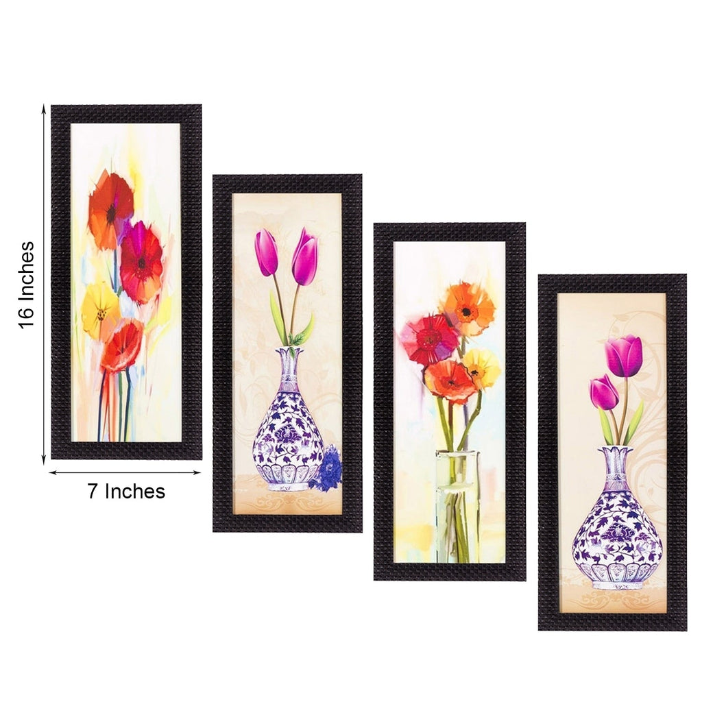 Set Of 4 Botanical Floral Pots Satin Matt Texture UV Art Painting Kafalo