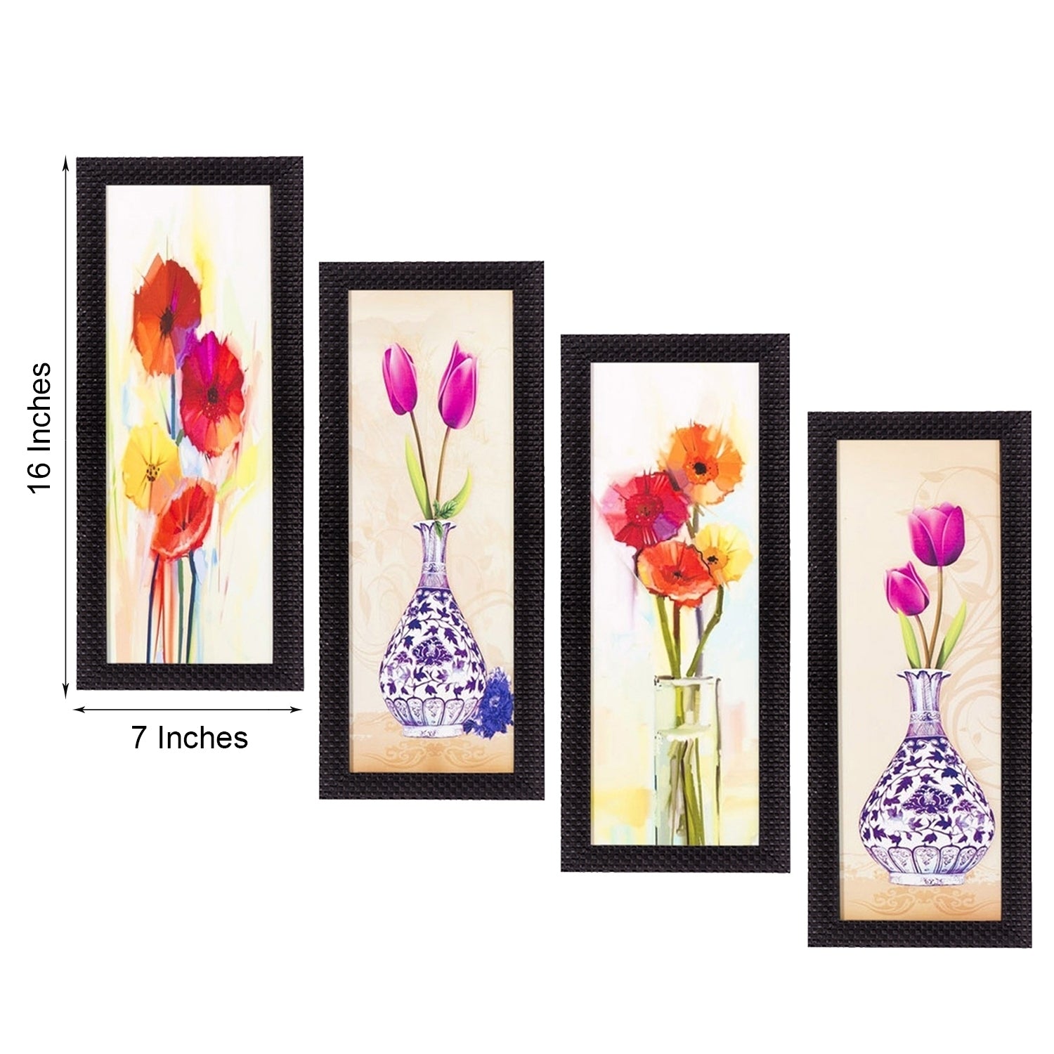 Set Of 4 Botanical Floral Pots Satin Matt Texture UV Art Painting Kafalo