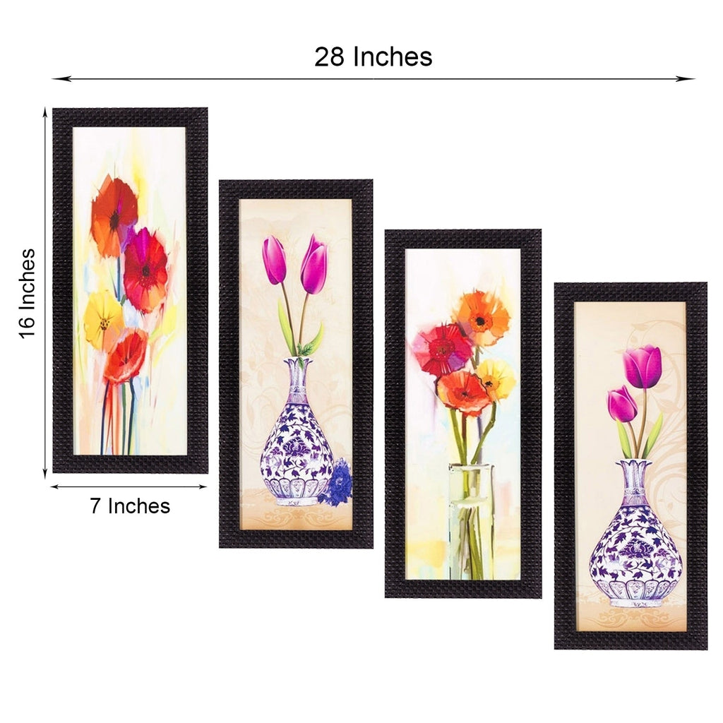 Set Of 4 Botanical Floral Pots Satin Matt Texture UV Art Painting Kafalo