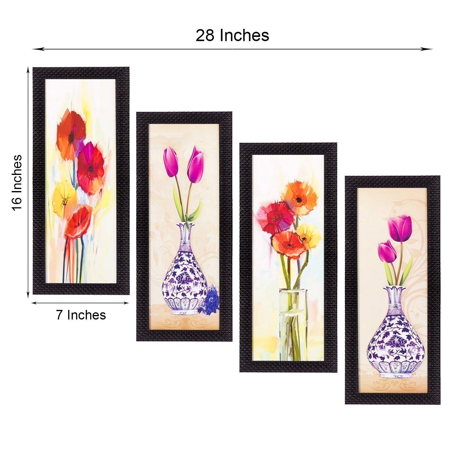 Set Of 4 Botanical Floral Pots Satin Matt Texture UV Art Painting Kafalo