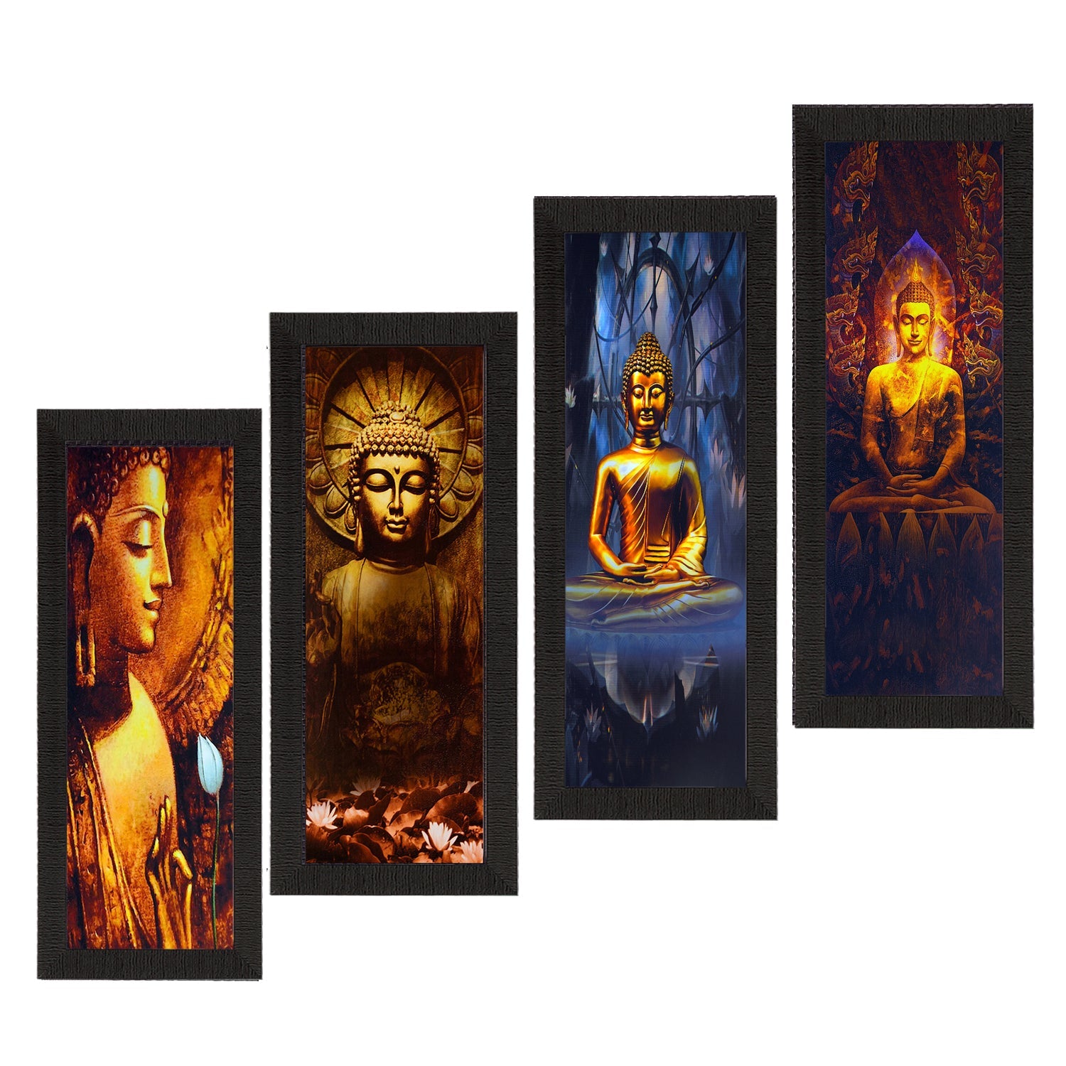 Set Of 4 Lord Buddha Satin Matt Texture UV Art Painting Kafalo
