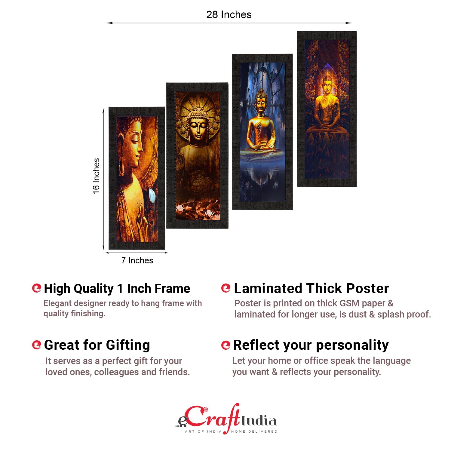 Set Of 4 Lord Buddha Satin Matt Texture UV Art Painting Kafalo