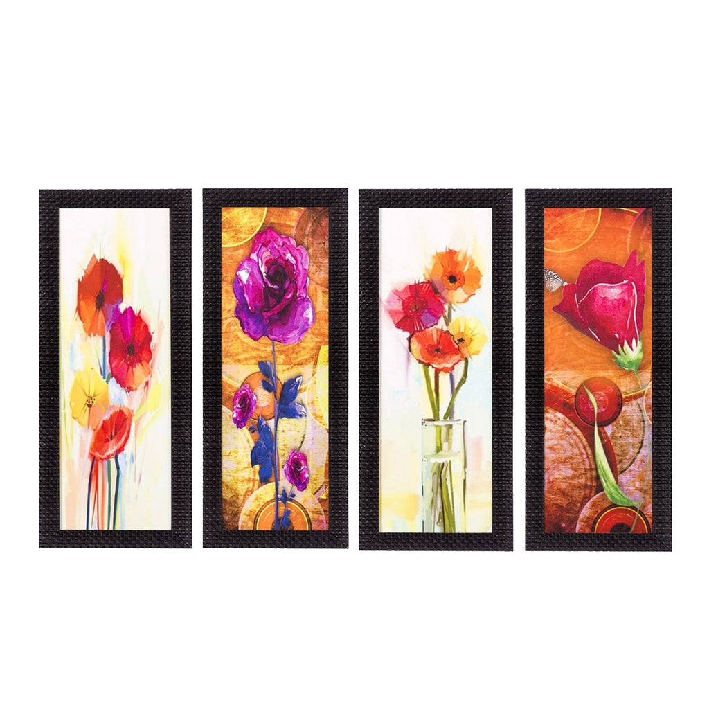 Set Of 4 Botanical Floral Pots Satin Matt Texture UV Art Painting Kafalo