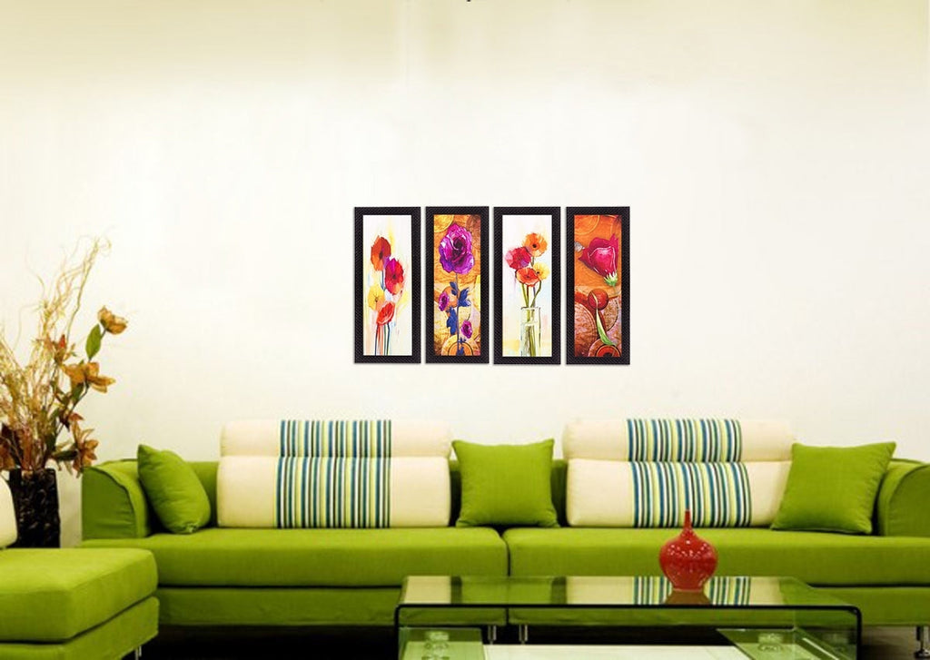 Set Of 4 Botanical Floral Pots Satin Matt Texture UV Art Painting Kafalo