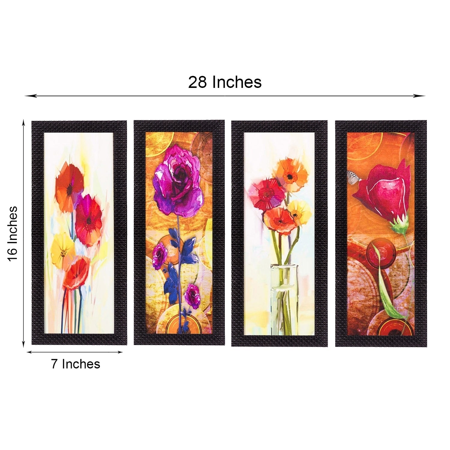 Set Of 4 Botanical Floral Pots Satin Matt Texture UV Art Painting Kafalo