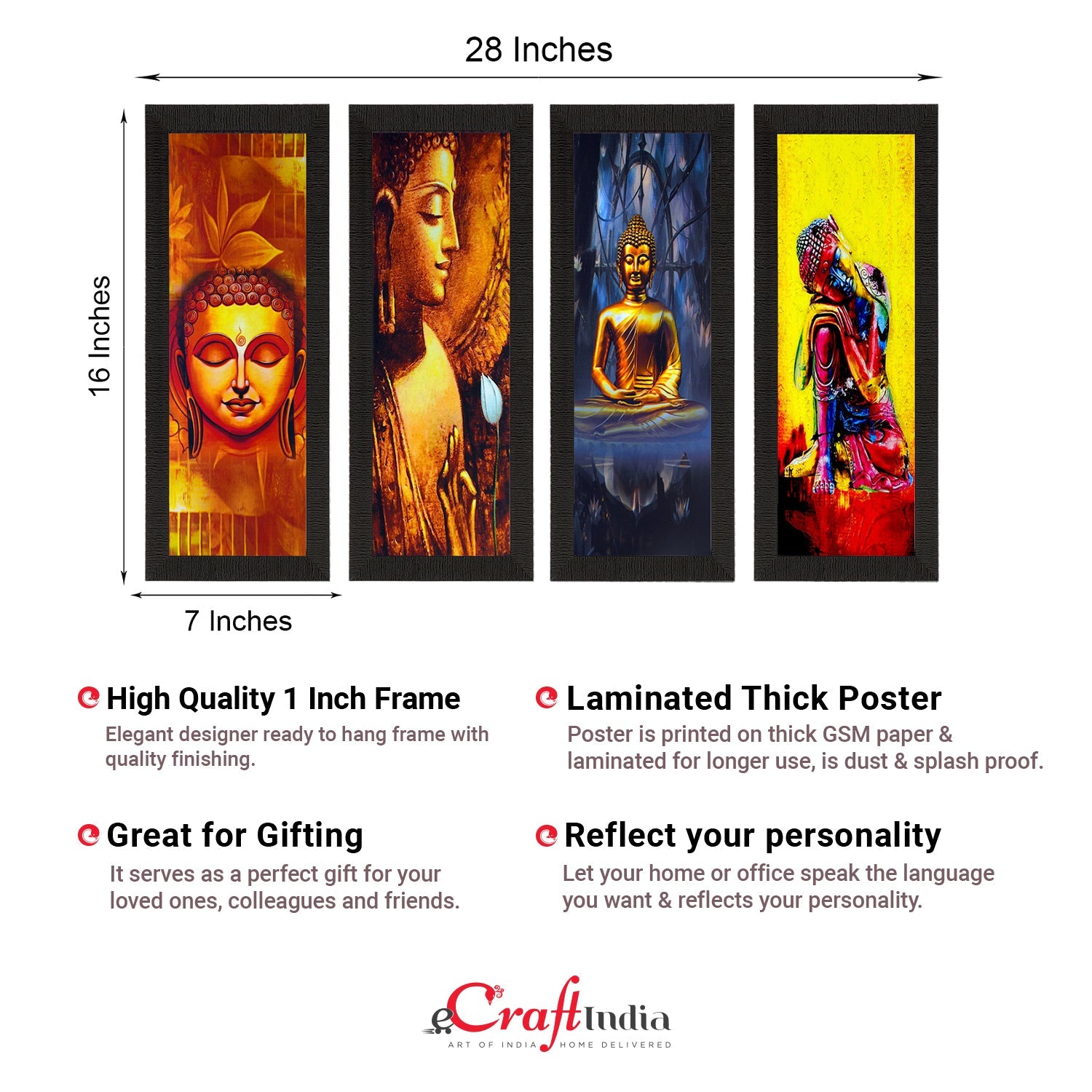Set Of 4 Lord Buddha Satin Matt Texture UV Art Painting Kafalo