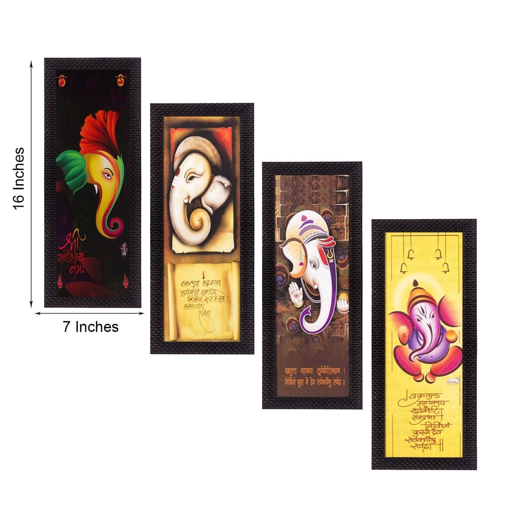 Set Of 4 Lord Ganesha Satin Matt Texture UV Art Painting Kafalo