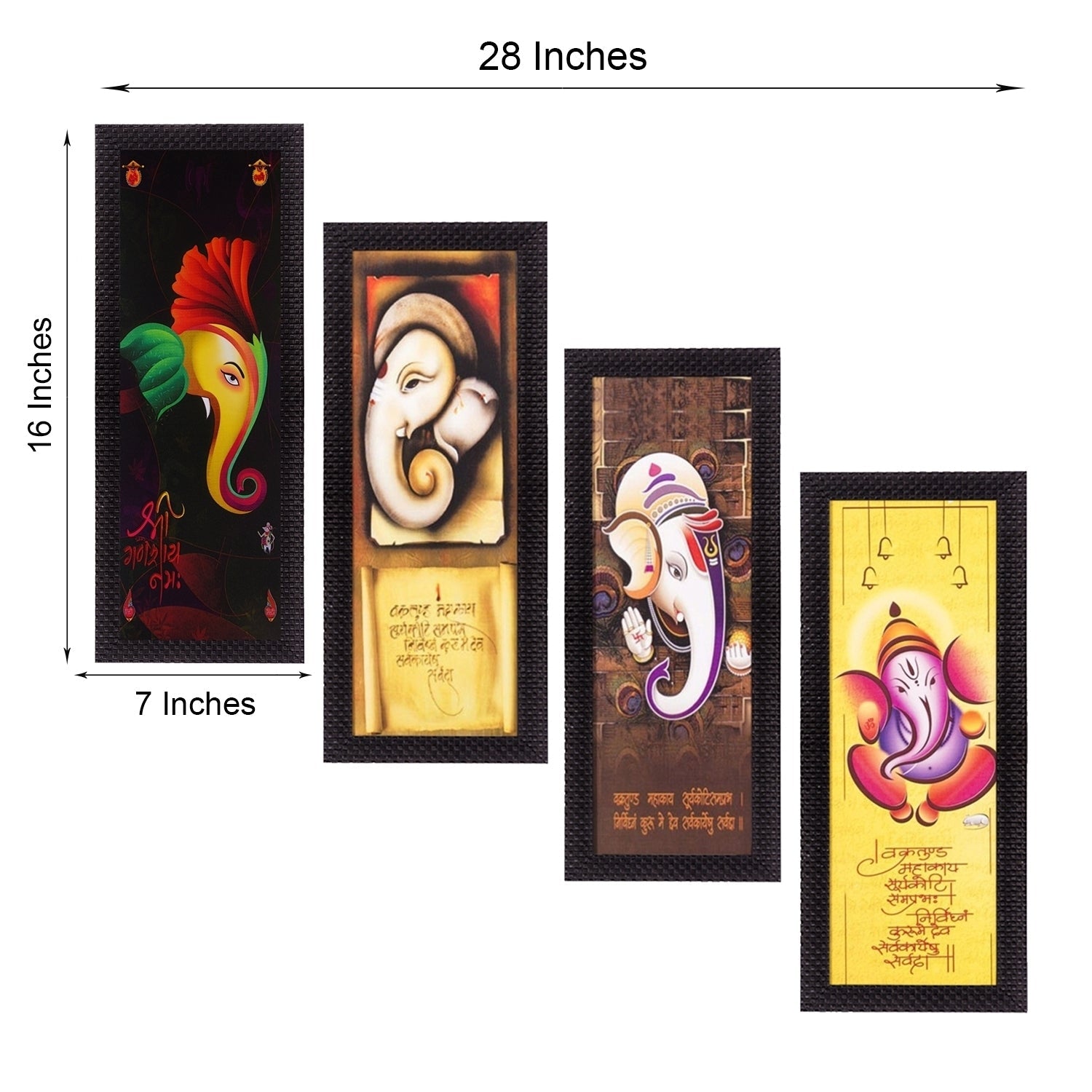 Set Of 4 Lord Ganesha Satin Matt Texture UV Art Painting Kafalo