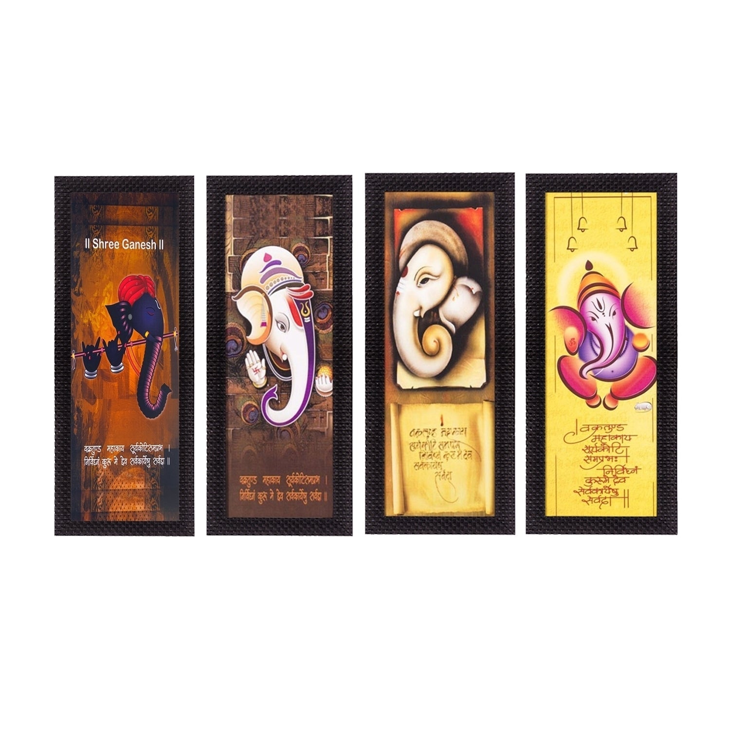 Set Of 4 Lord Ganesha Satin Matt Texture UV Art Painting Kafalo