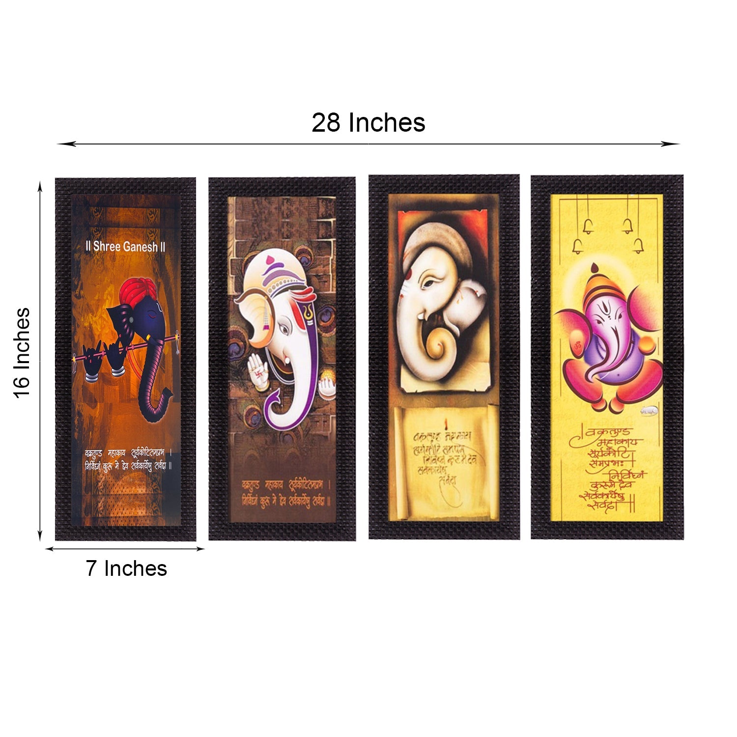 Set Of 4 Lord Ganesha Satin Matt Texture UV Art Painting Kafalo
