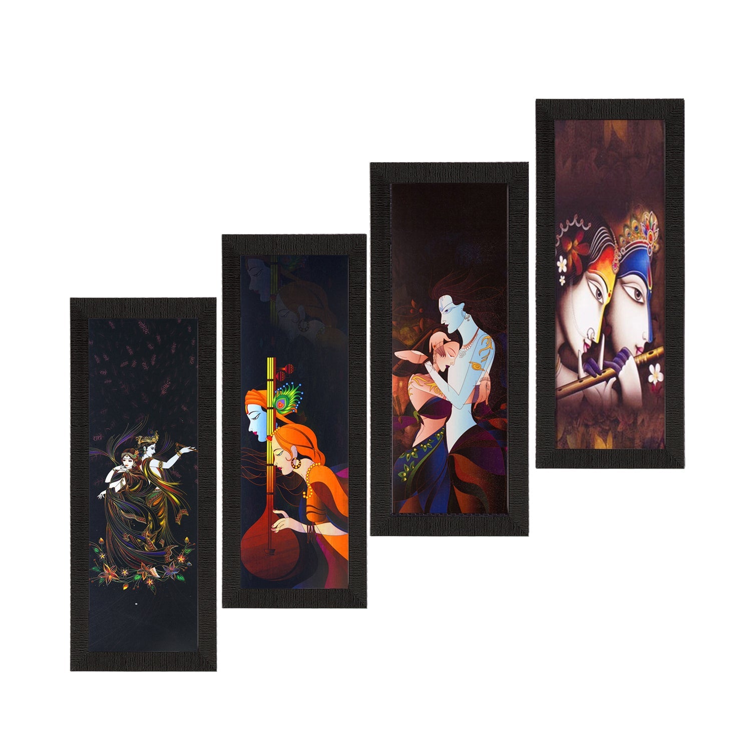 Set Of 4 Radha Krishna Satin Matt Texture UV Art Painting Kafalo