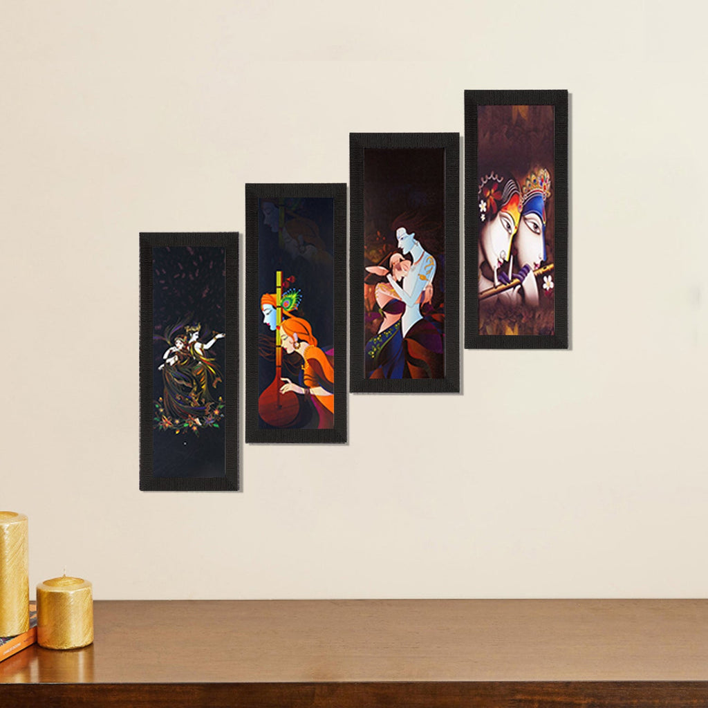 Set Of 4 Radha Krishna Satin Matt Texture UV Art Painting Kafalo