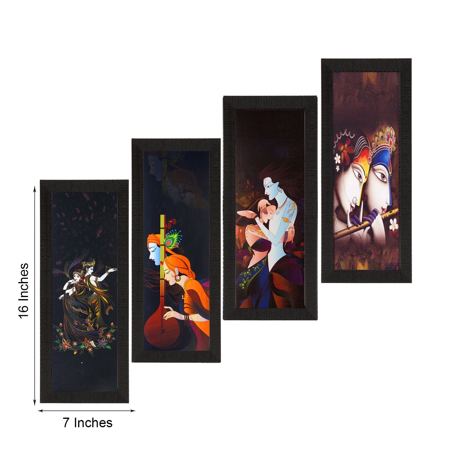 Set Of 4 Radha Krishna Satin Matt Texture UV Art Painting Kafalo
