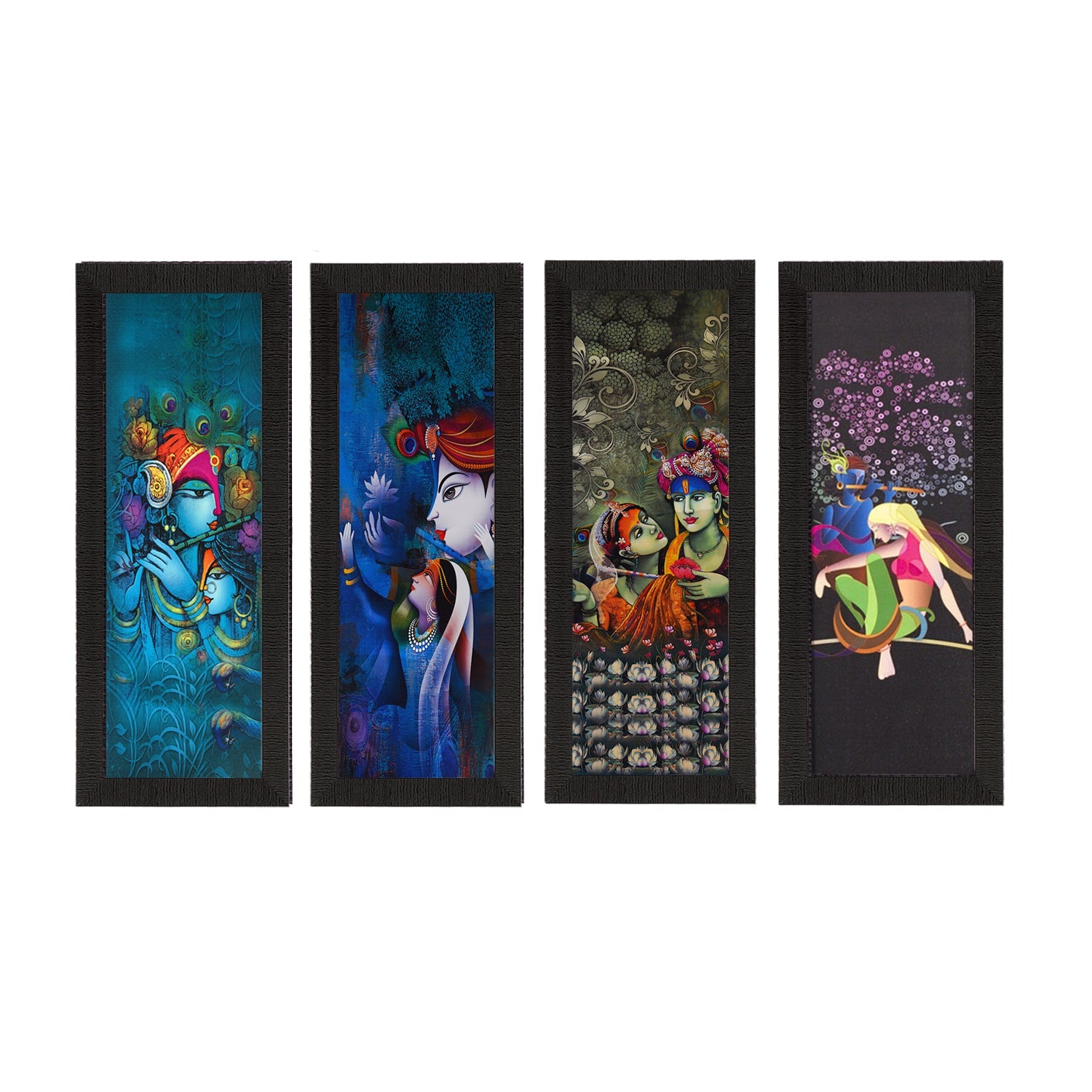 Set Of 4 Radha Krishna Satin Matt Texture UV Art Painting Kafalo