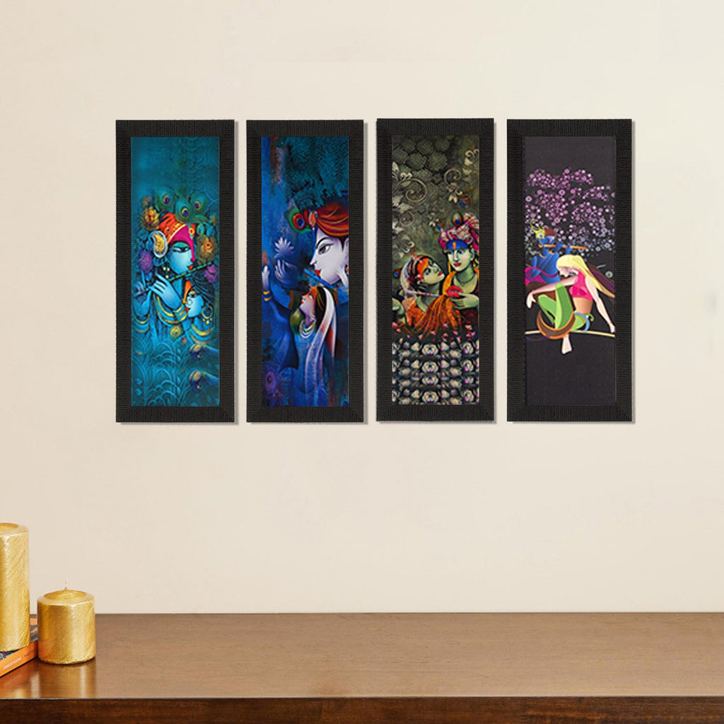Set Of 4 Radha Krishna Satin Matt Texture UV Art Painting Kafalo
