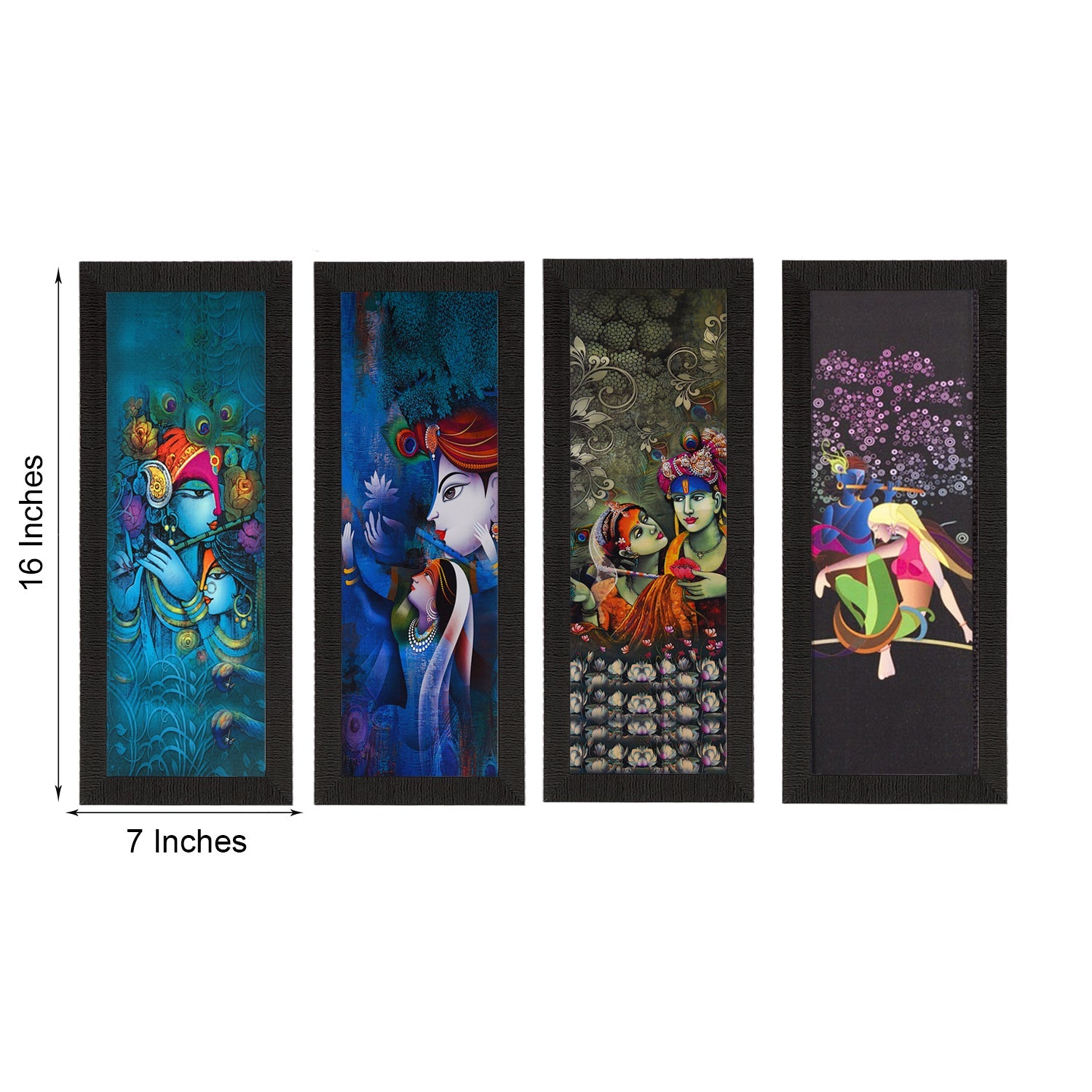 Set Of 4 Radha Krishna Satin Matt Texture UV Art Painting Kafalo