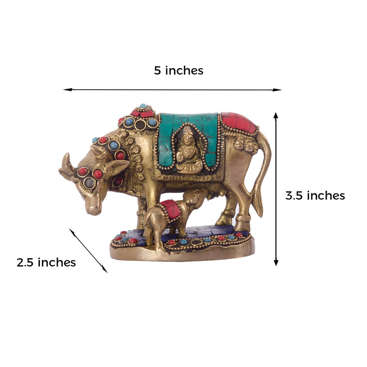 Stone Studded Brass Cow And Calf Statue Animal Figurines Kafalo