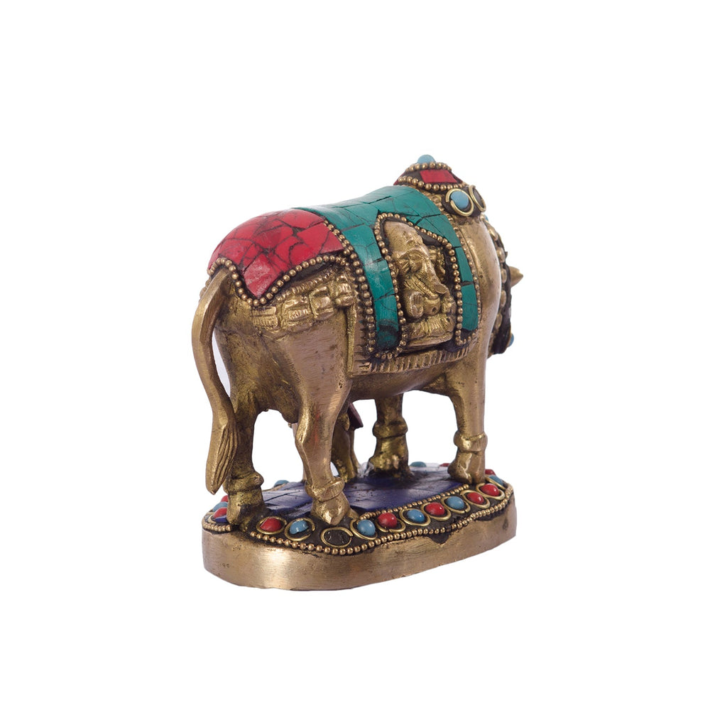 Stone Studded Brass Cow And Calf Statue Animal Figurines Kafalo