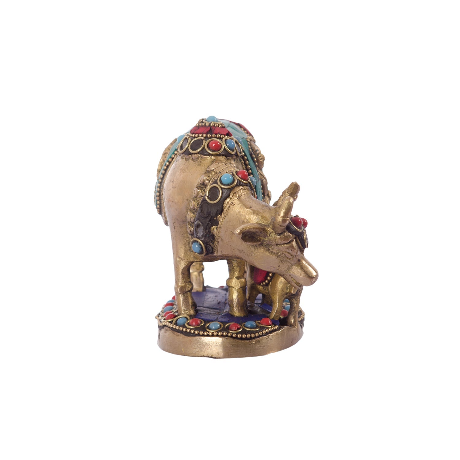 Stone Studded Brass Cow And Calf Statue Animal Figurines Kafalo