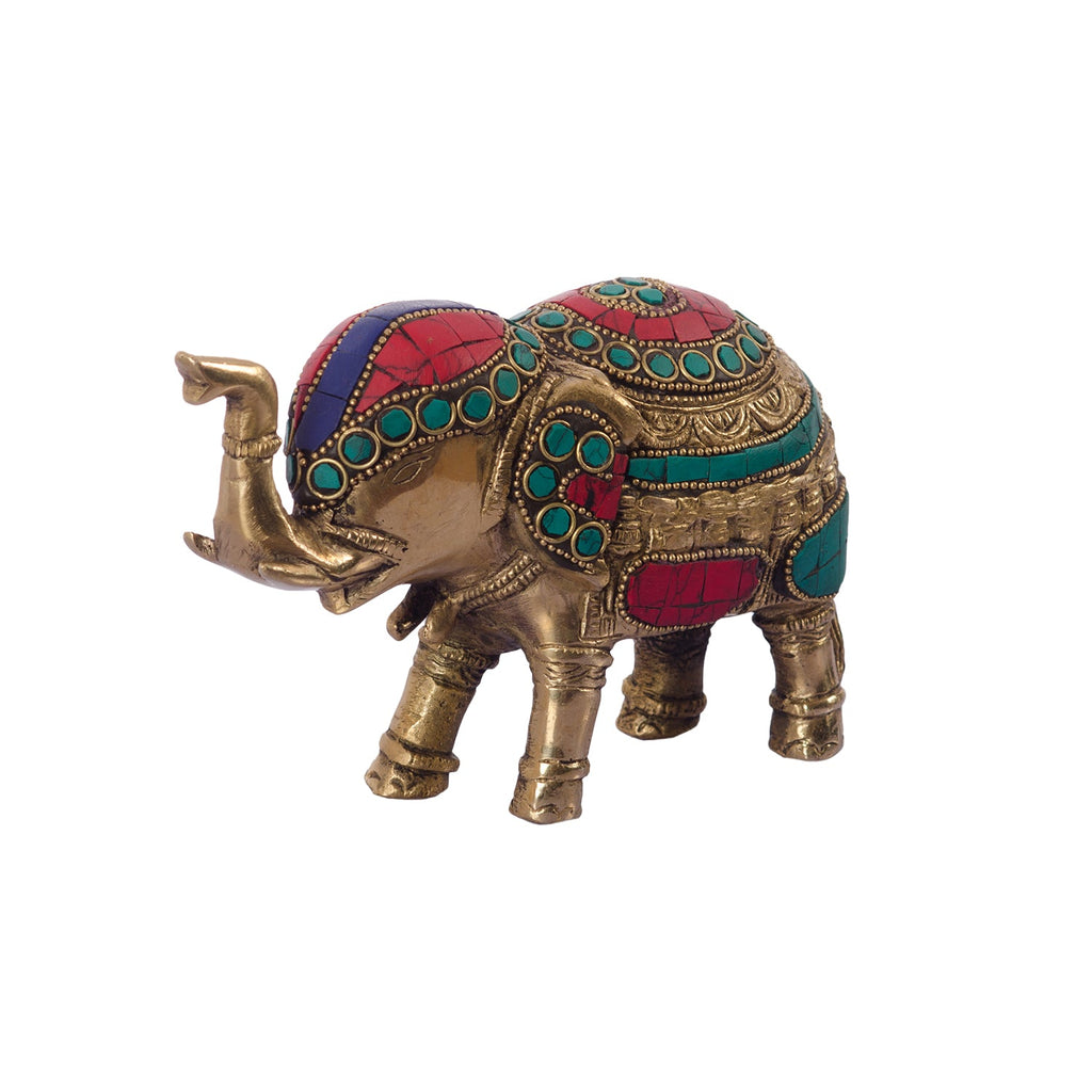 Stone Studded Brass Elephant Statue Animal Figurines Kafalo