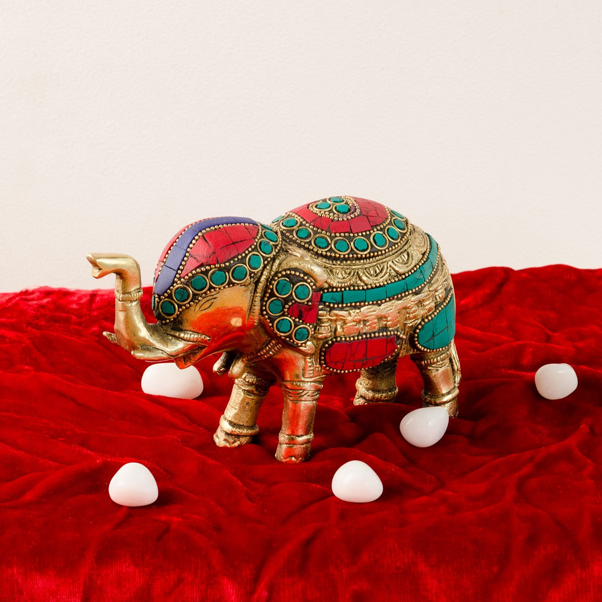 Stone Studded Brass Elephant Statue Animal Figurines Kafalo