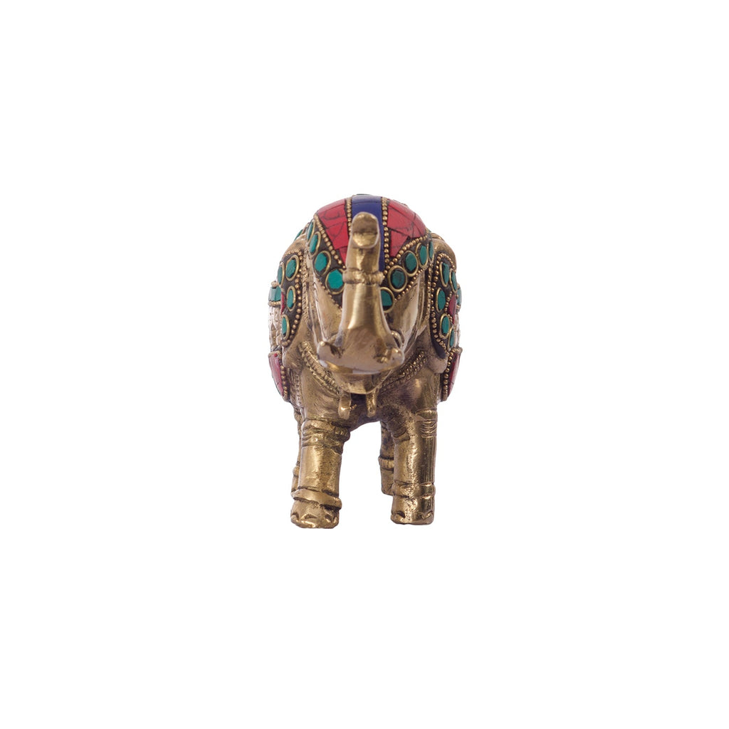 Stone Studded Brass Elephant Statue Animal Figurines Kafalo
