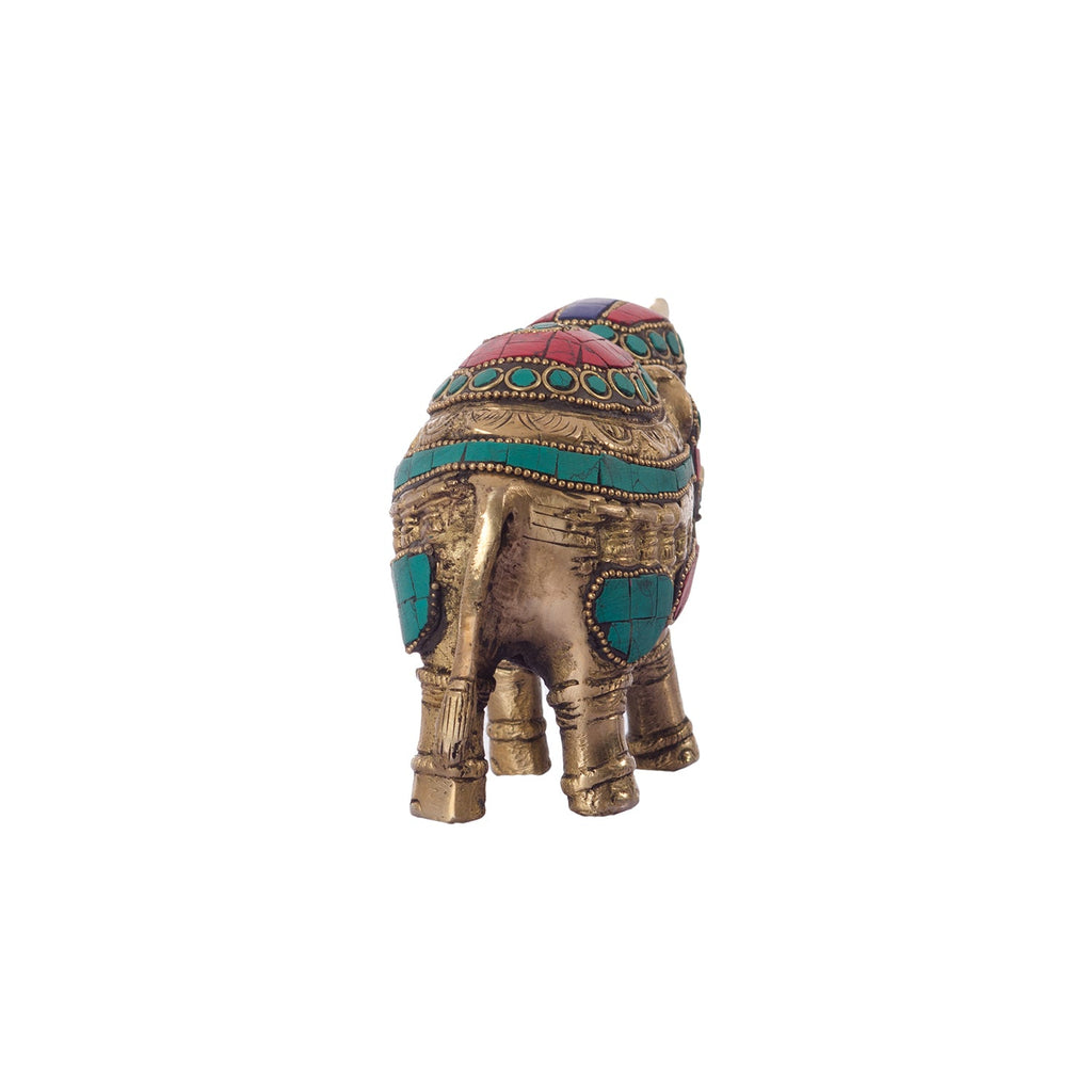 Stone Studded Brass Elephant Statue Animal Figurines Kafalo