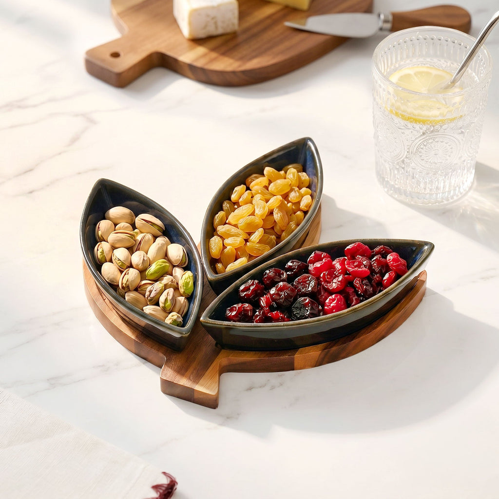 Three Leaf Porcelain Platter Set Nestasia