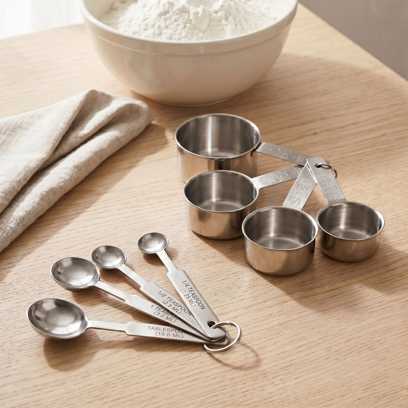 Stainless Steel Measuring Cups And Spoons Set Of 8 Nestasia