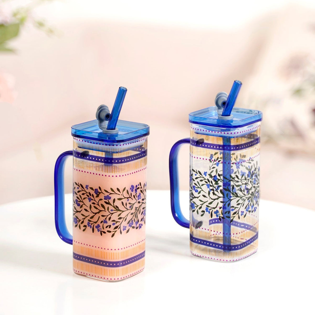 Sapphire Sipper With Straw Set Of 2 In Gift Box Nestasia