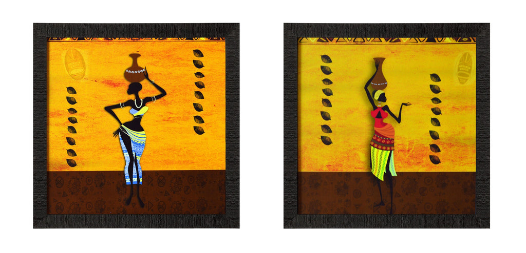 Set of 2 Tribal Lady Satin Matt Texture UV Art Painting Kafalo