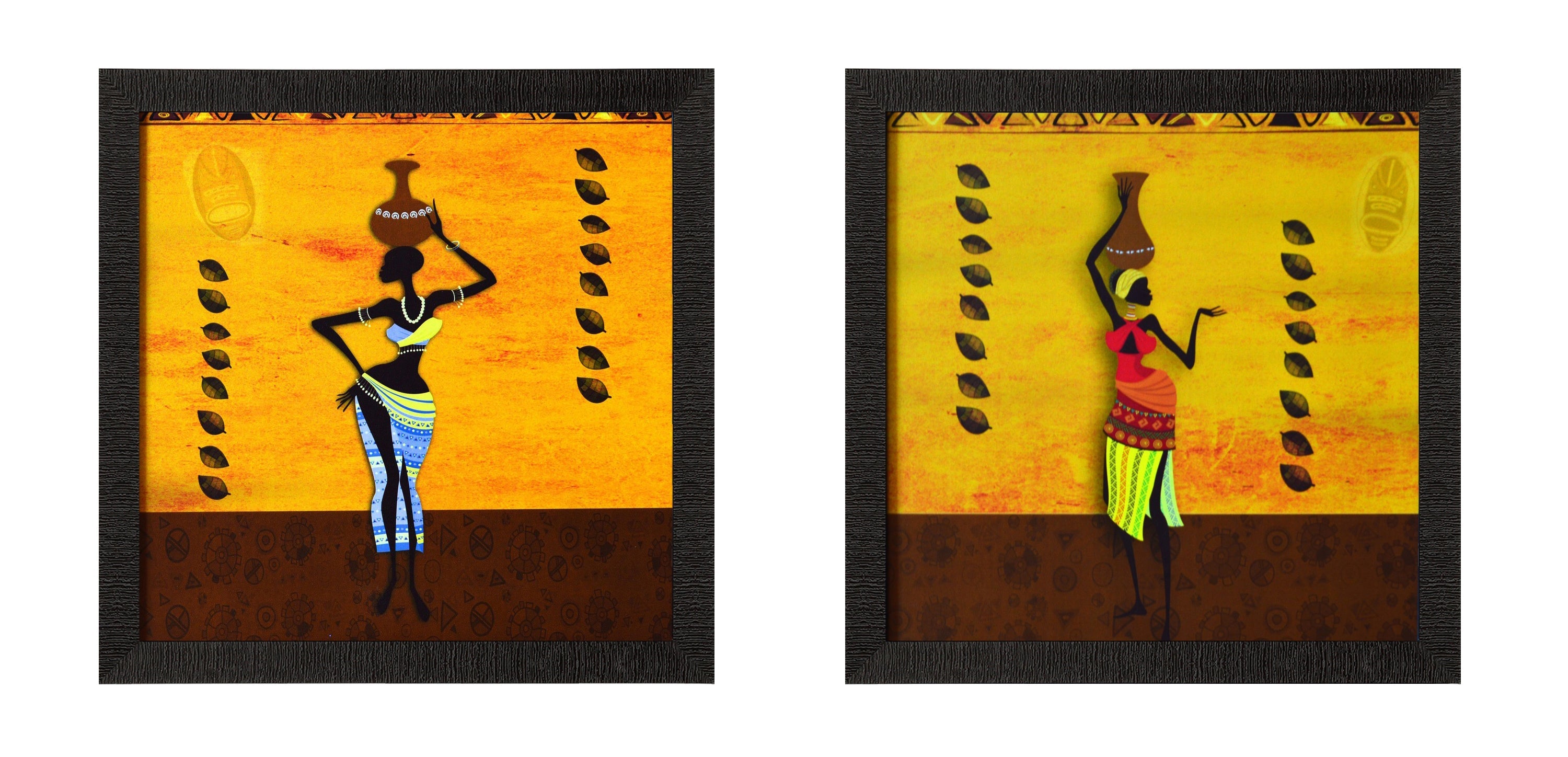 Set of 2 Tribal Lady Satin Matt Texture UV Art Painting Kafalo