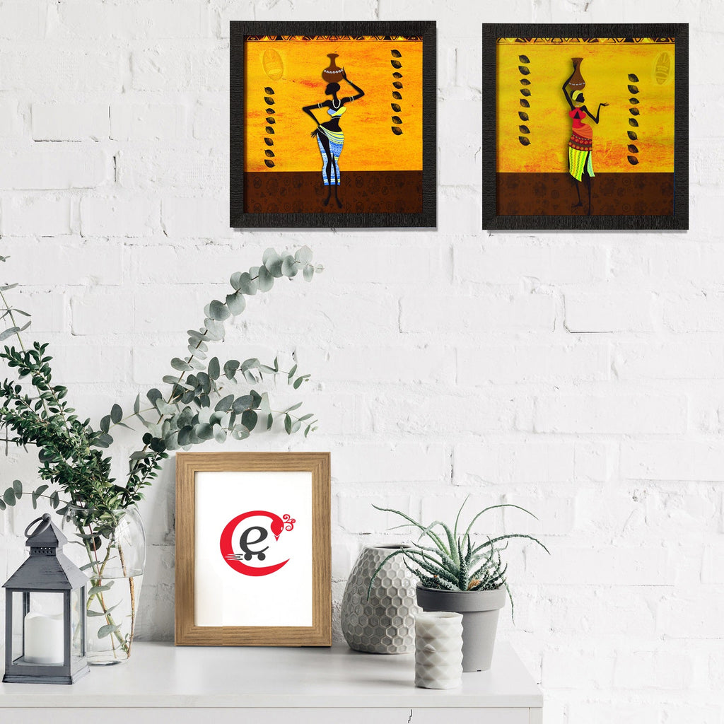 Set of 2 Tribal Lady Satin Matt Texture UV Art Painting Kafalo