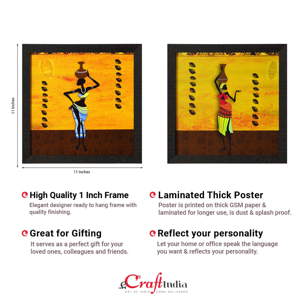 Set of 2 Tribal Lady Satin Matt Texture UV Art Painting Kafalo