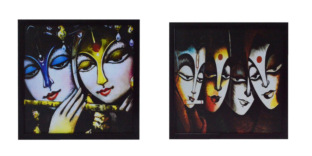 Set of 2 Radha Krishna Satin Matt Texture UV Art Painting Kafalo